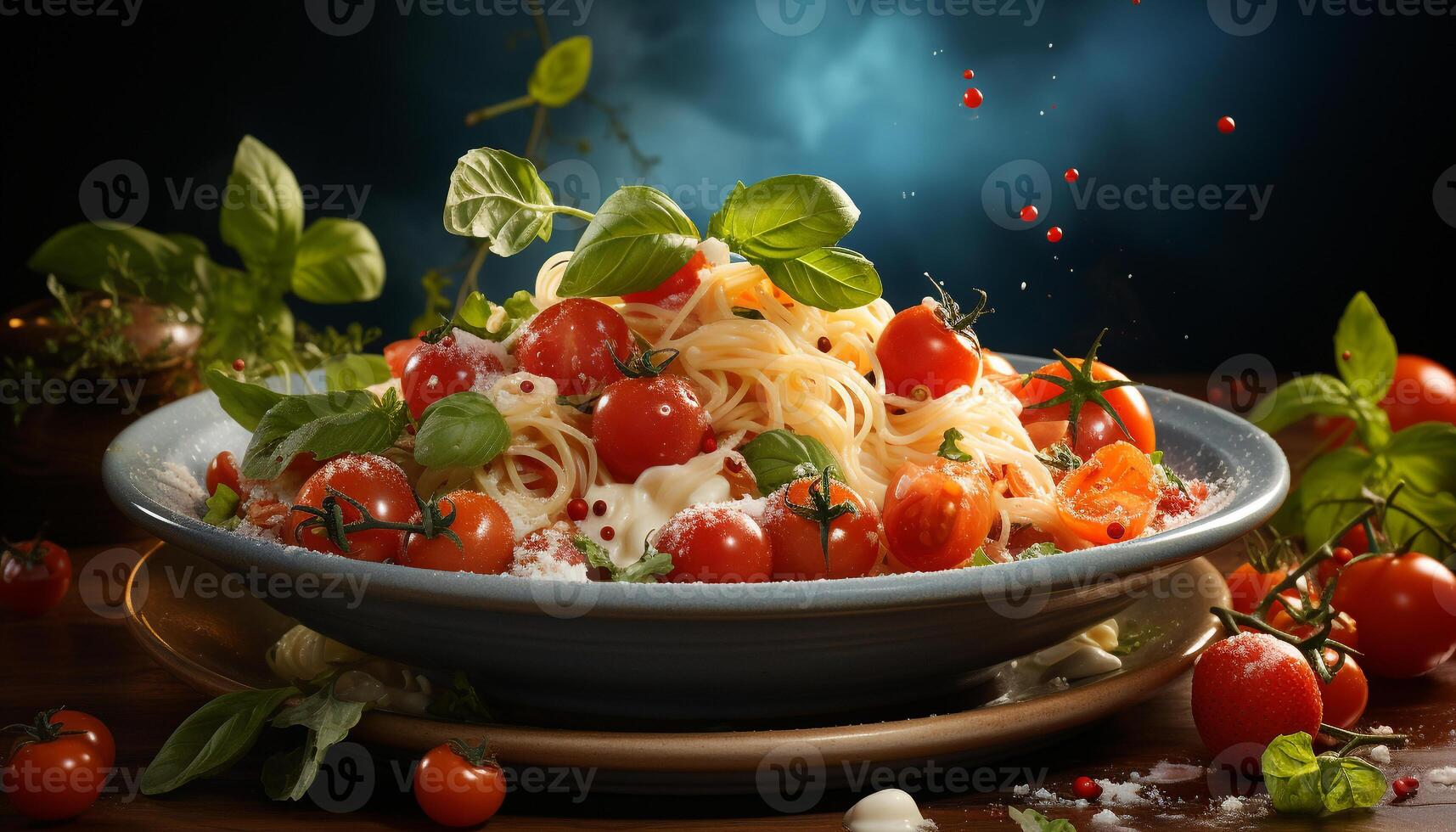 ai generiert frisch Vegetarier Pasta Salat mit gesund organisch Zutaten und Kräuter generiert durch ai foto