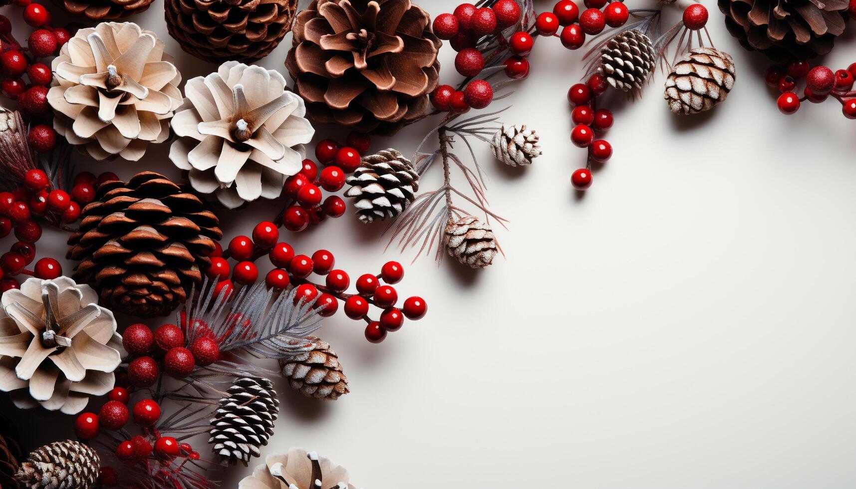 ai generiert Winter Feier Kiefer Kegel Ornament dekoriert Weihnachten Baum generiert durch ai foto