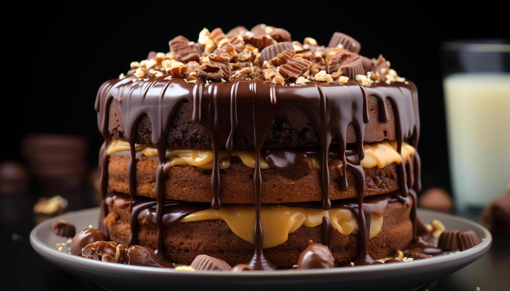 ai generiert hausgemacht Schokolade Kuchen, Süss Kuchen, und dunkel Schokolade trinken generiert durch ai foto
