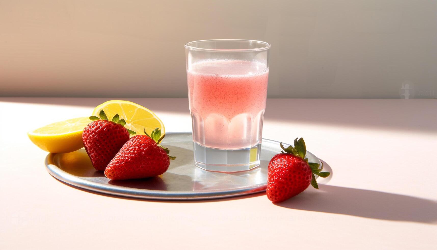 ai generiert frisch Erdbeere Cocktail, ein gesund Sommer- Erfrischung auf hölzern Tabelle generiert durch ai foto