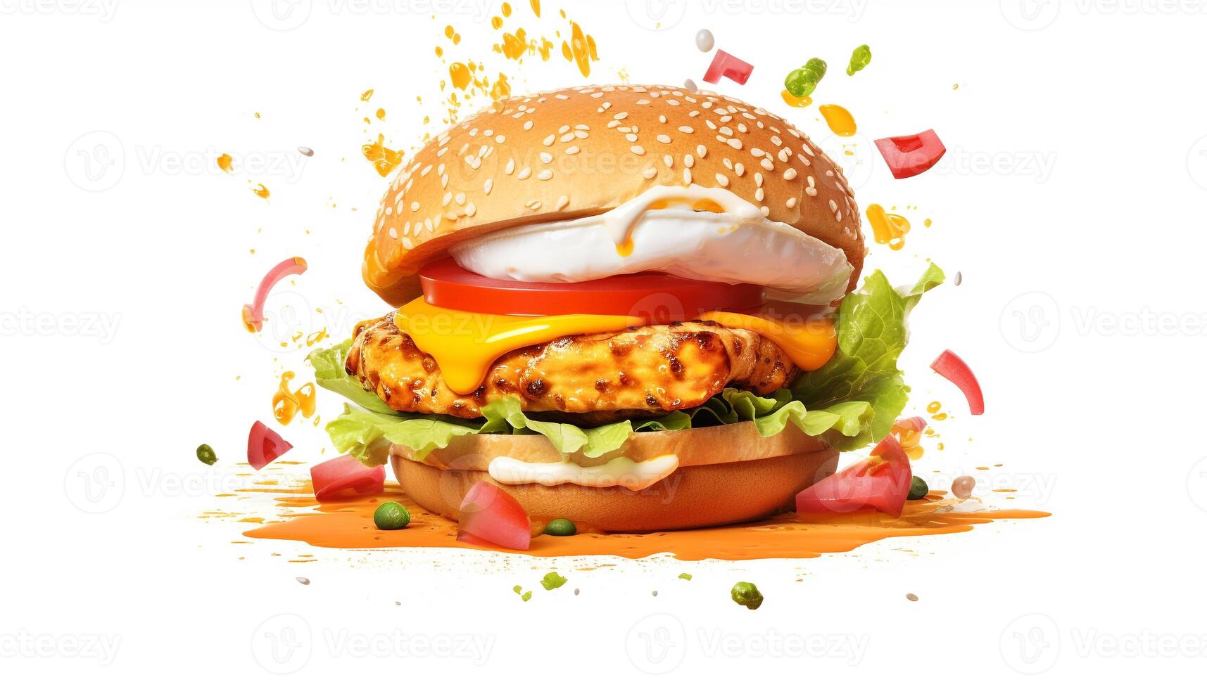 ai generiert Gourmet gegrillt Burger mit Käse, Fleisch, und frisch Gemüse generiert durch ai foto