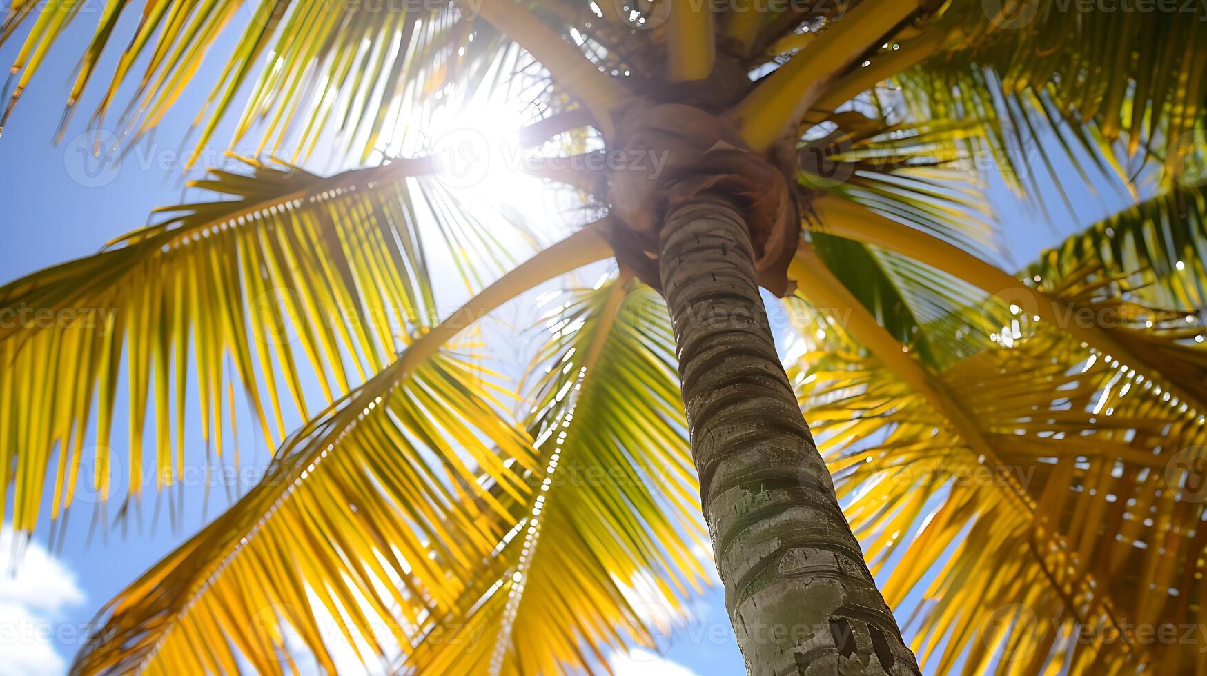 ai generiert Sonnenlicht Filtern durch Palme Baum. generativ ai. foto