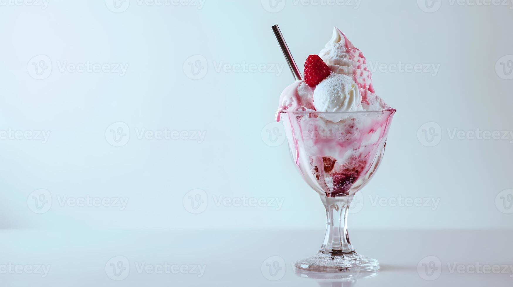 ai generiert Glas von Eis Sahne mit Erdbeeren. generativ ai foto