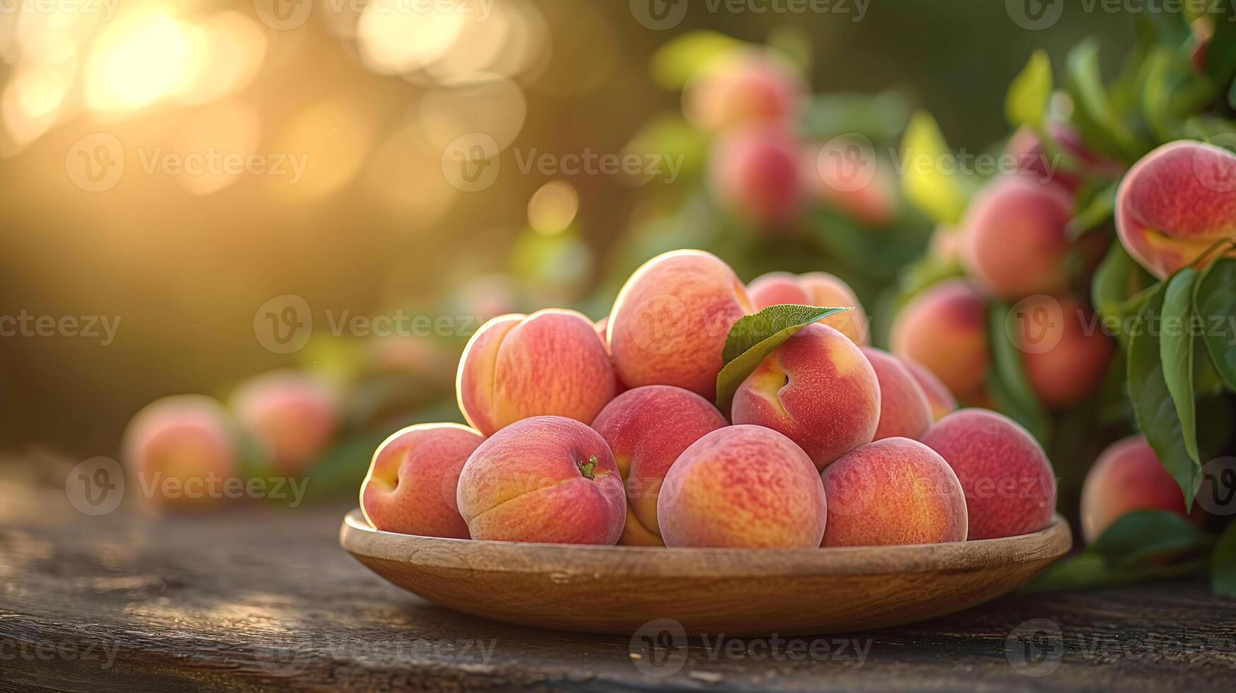 ai generiert frisch organisch Pfirsich Obst im ein Teller auf ein Tabelle foto