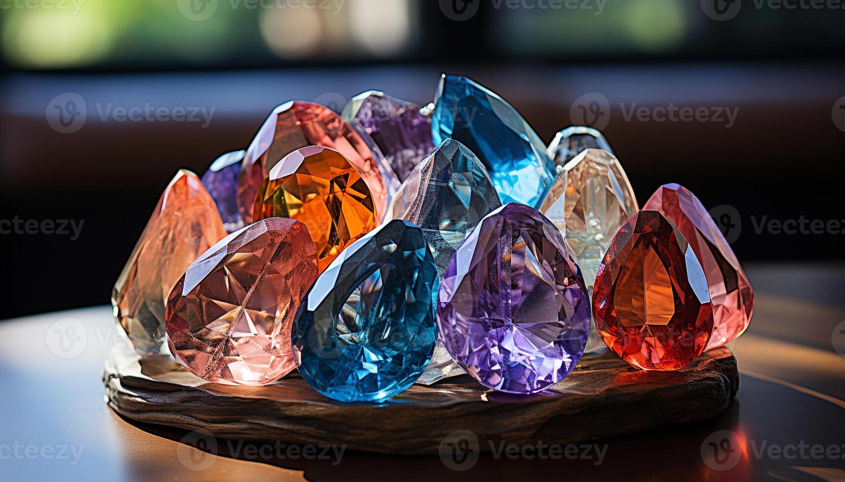 ai generiert glänzend Edelstein Sammlung Amethyst, Quarz, Topas, Diamant, Smaragd generiert durch ai foto