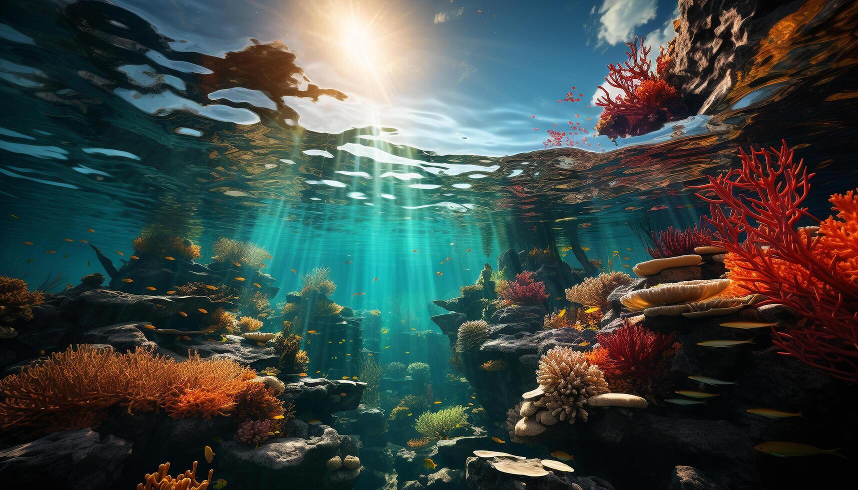ai generiert unter Wasser Riff Fisch im Natur, Schwimmen unten Blau Meer generiert durch ai foto