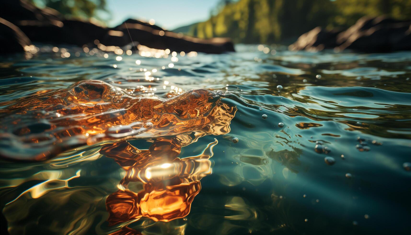 ai generiert das Schildkröte schwimmt im das Teich, reflektieren das still Sonnenuntergang generiert durch ai foto