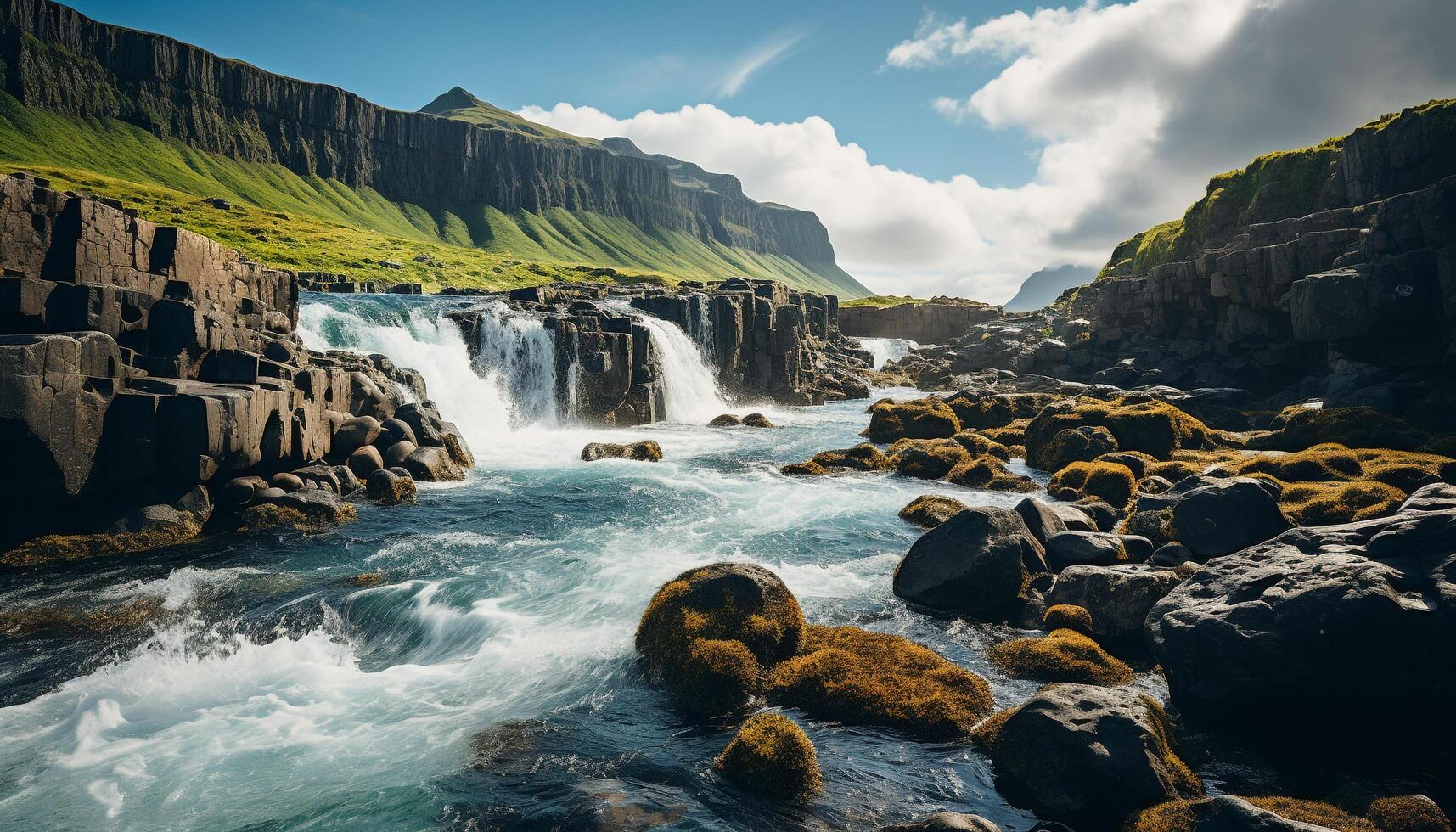 ai generiert majestätisch Berg Bereich, still Szene, Fernbedienung Schönheit, fließend Wasser generiert durch ai foto