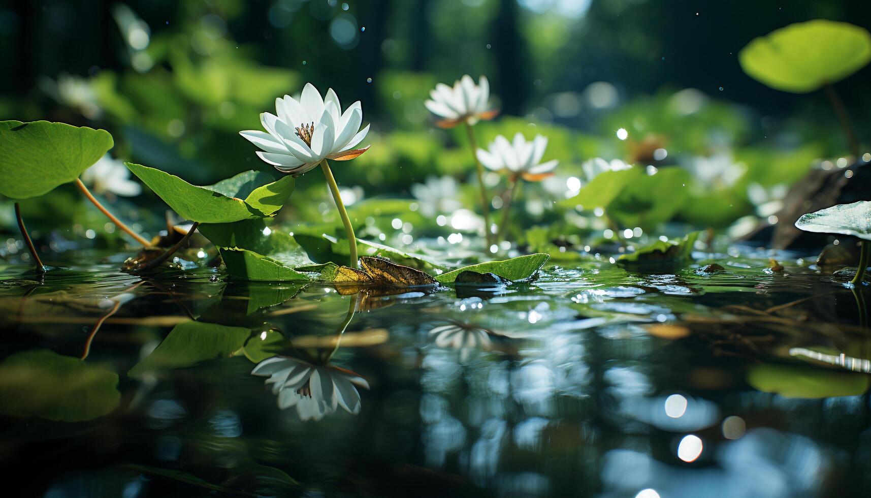 ai generiert das Grün Pflanze spiegelt Schönheit im Natur still Teich generiert durch ai foto