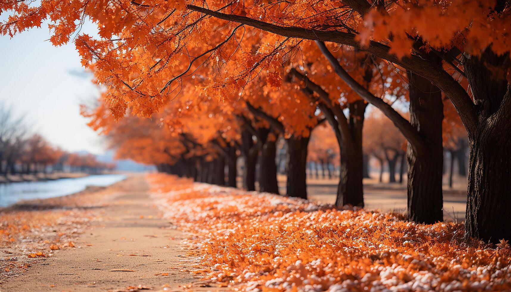 ai generiert Herbst Baum, beschwingt Farben, still Szene, Natur Schönheit im November generiert durch ai foto