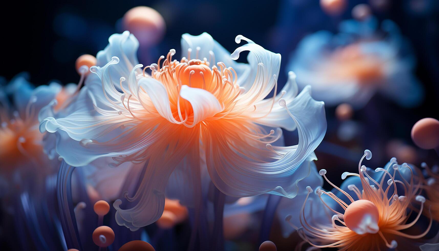 ai generiert beschwingt unter Wasser Blume Blüten im ein bunt tropisch Riff generiert durch ai foto