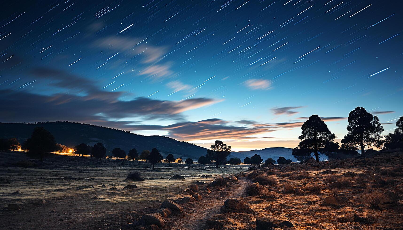 ai generiert majestätisch Berg Gipfel, still Wald, Star Weg im Nacht Himmel generiert durch ai foto