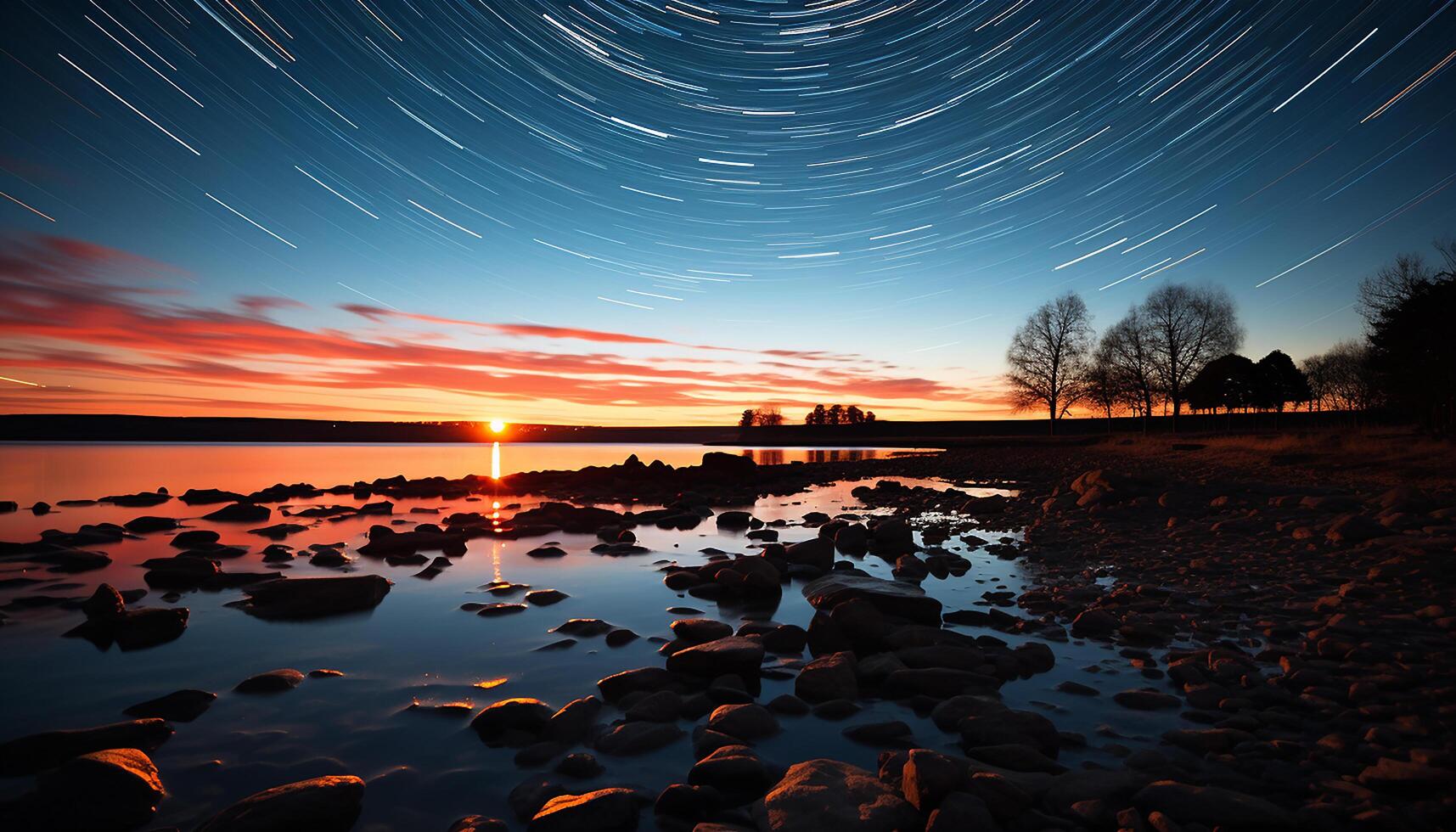 ai generiert still Szene Natur Schönheit im ein Sternenlicht Sommer- Nacht generiert durch ai foto