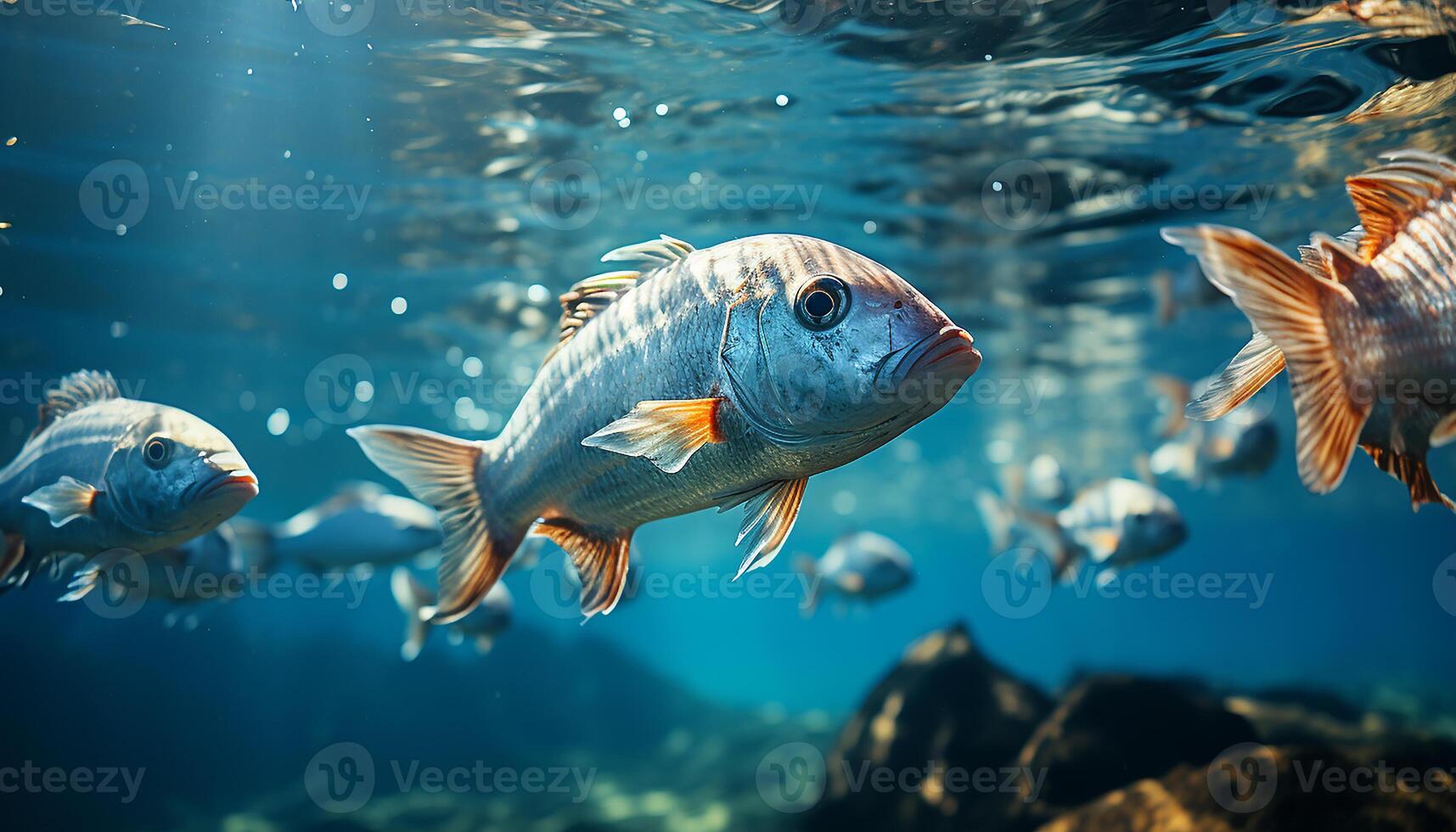 ai generiert unter Wasser Schönheit bunt Fisch Schwimmen im ein tropisch Riff generiert durch ai foto