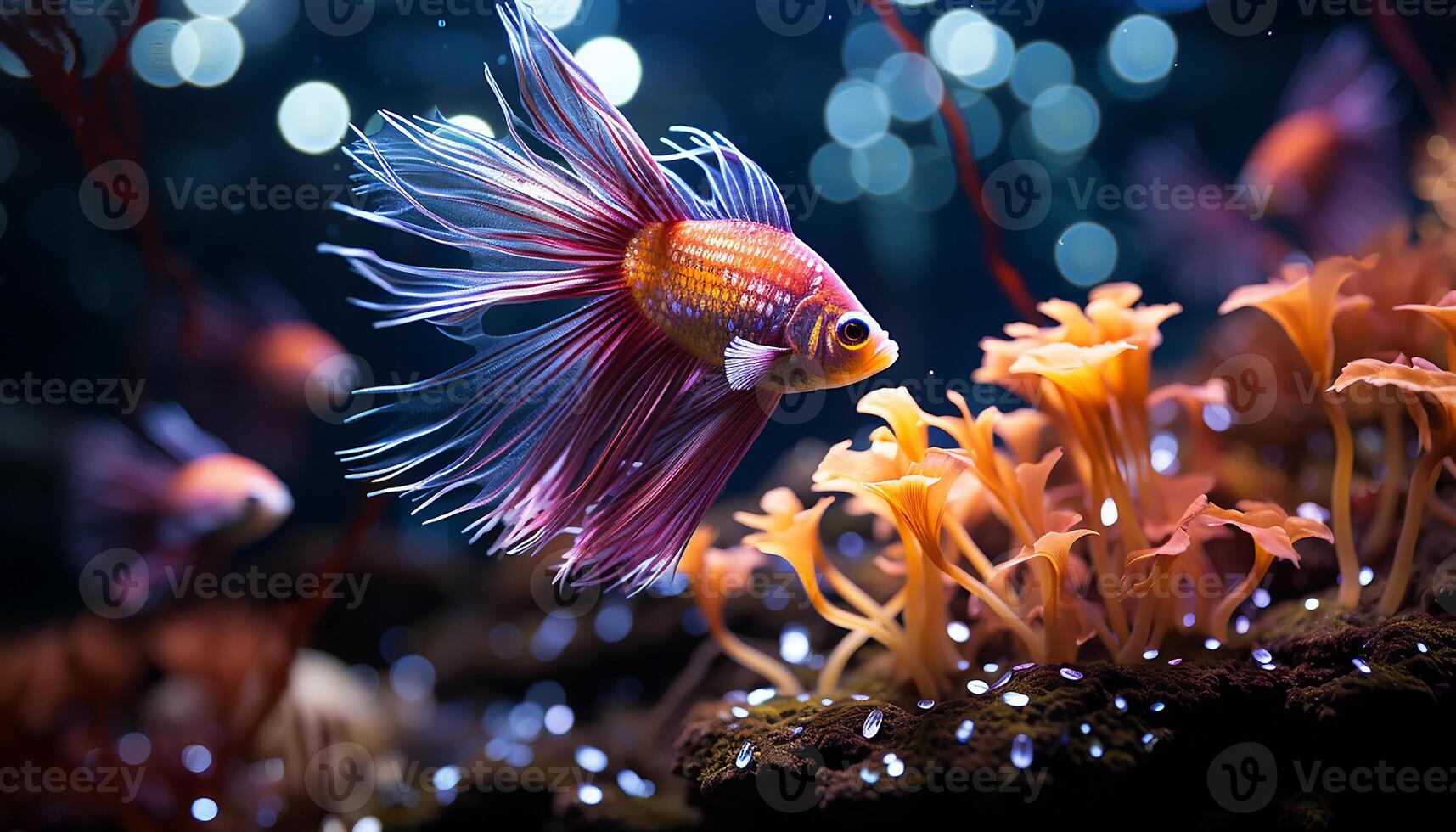 ai generiert unter Wasser Schönheit Fisch Schwimmen im bunt Riff, Natur beschwingt Bewegung generiert durch ai foto