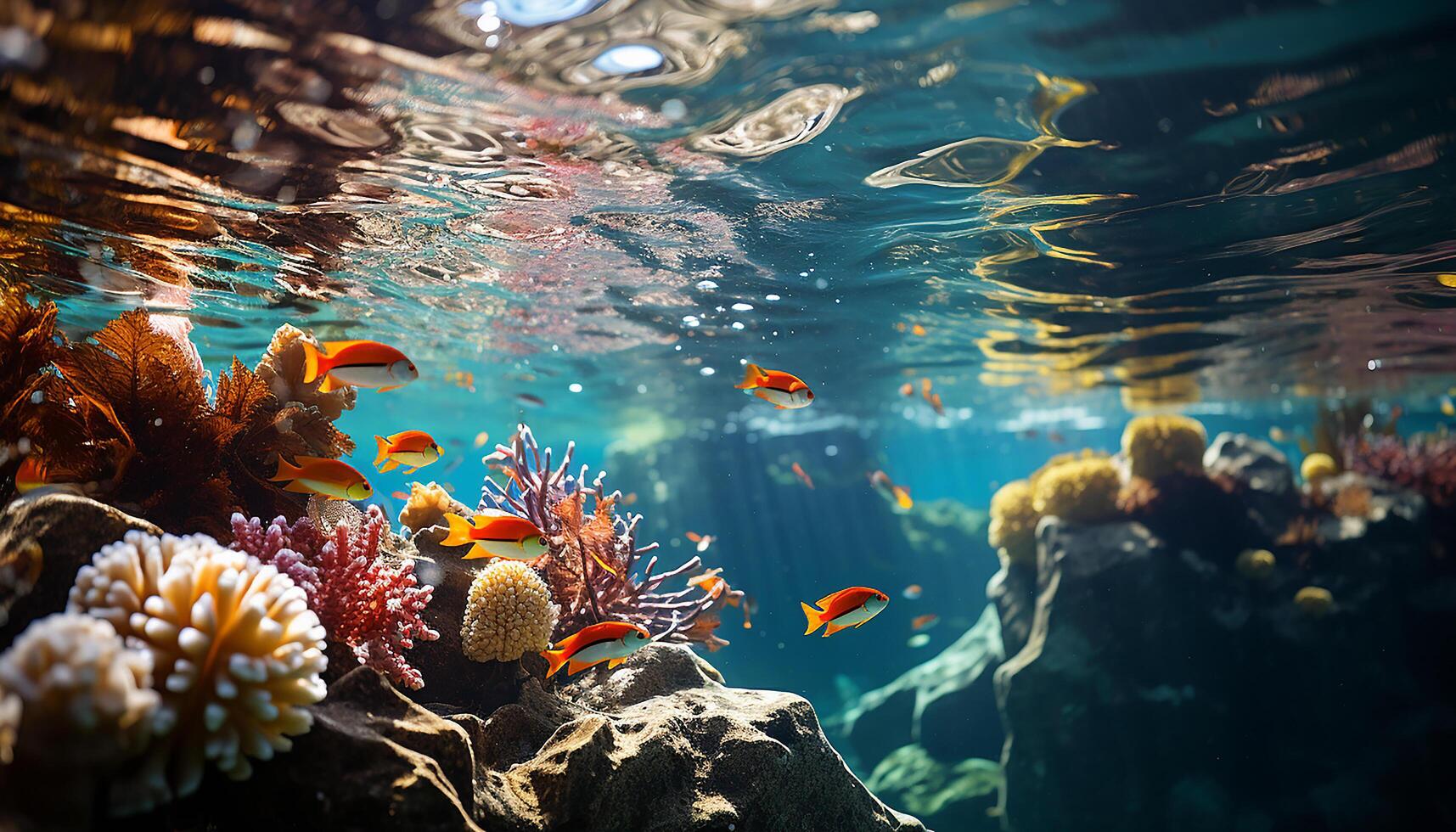 ai generiert das beschwingt unter Wasser Riff Vitrinen Natur Schönheit im multi farbig Fisch generiert durch ai foto