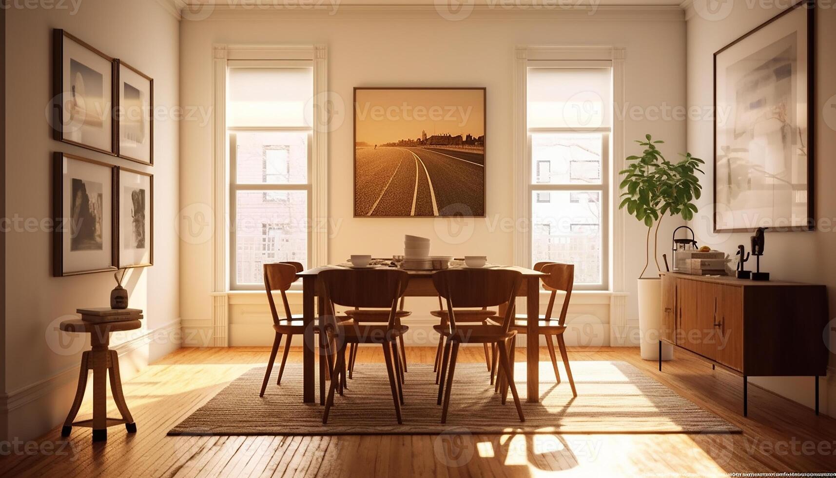 ai generiert modern Wohnung mit hell, elegant Leben Zimmer, komfortabel Stuhl generiert durch ai foto