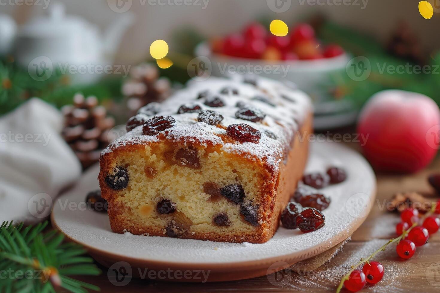 ai generiert hausgemacht Obst Kuchen mit Rosinen foto