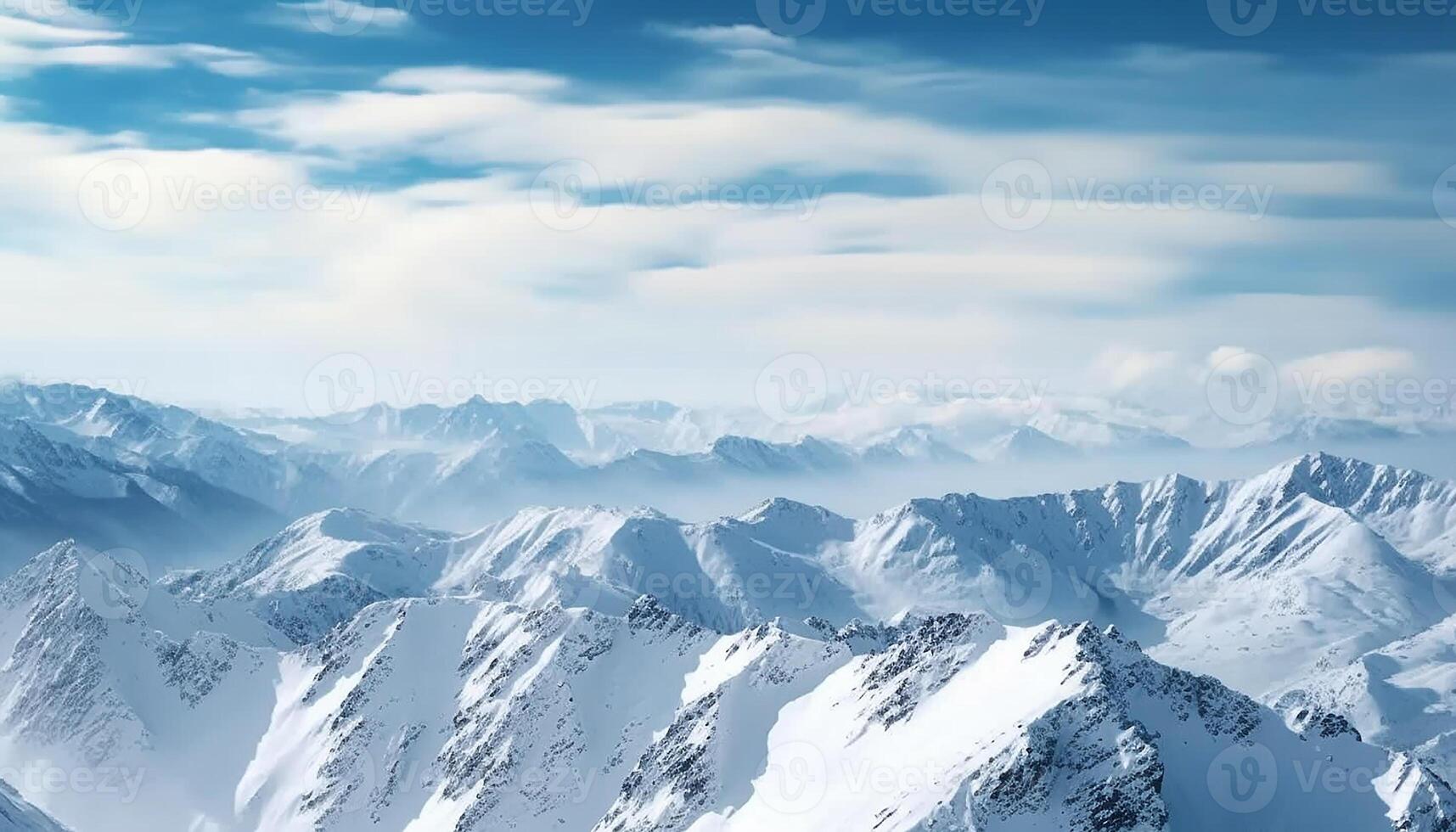 ai generiert Schnee gekappt Berge, eisig Spitzen, Panorama- Winter Landschaft, extrem Abenteuer generiert durch ai foto