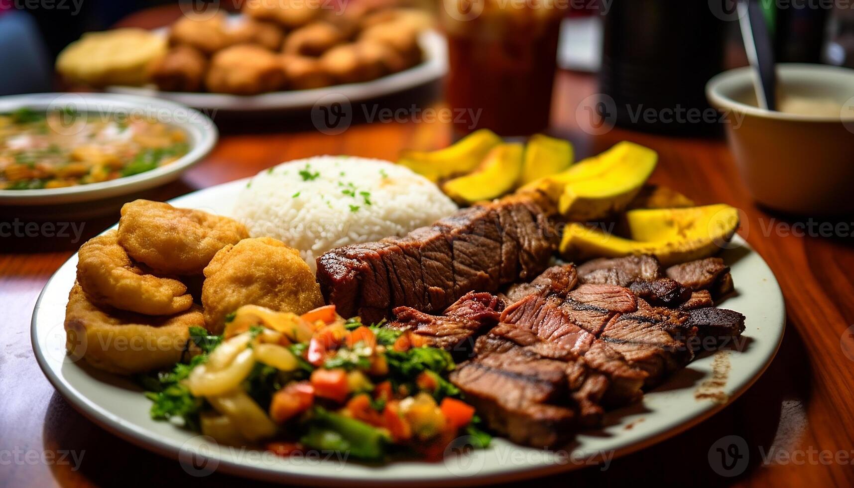 ai generiert gegrillt Rindfleisch Steak mit frisch Gemüse, gekocht zu Perfektion generiert durch ai foto