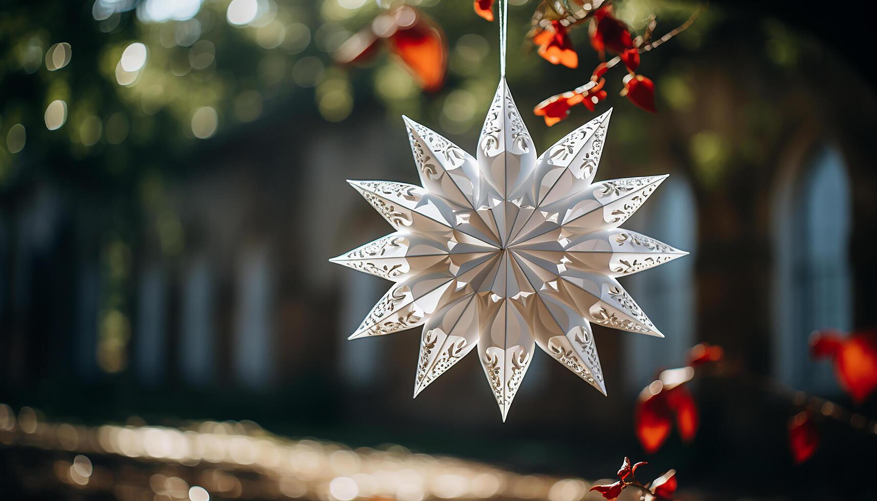 ai generiert glühend Schneeflocke Ornament erhellt Winter Feier drinnen generiert durch ai foto