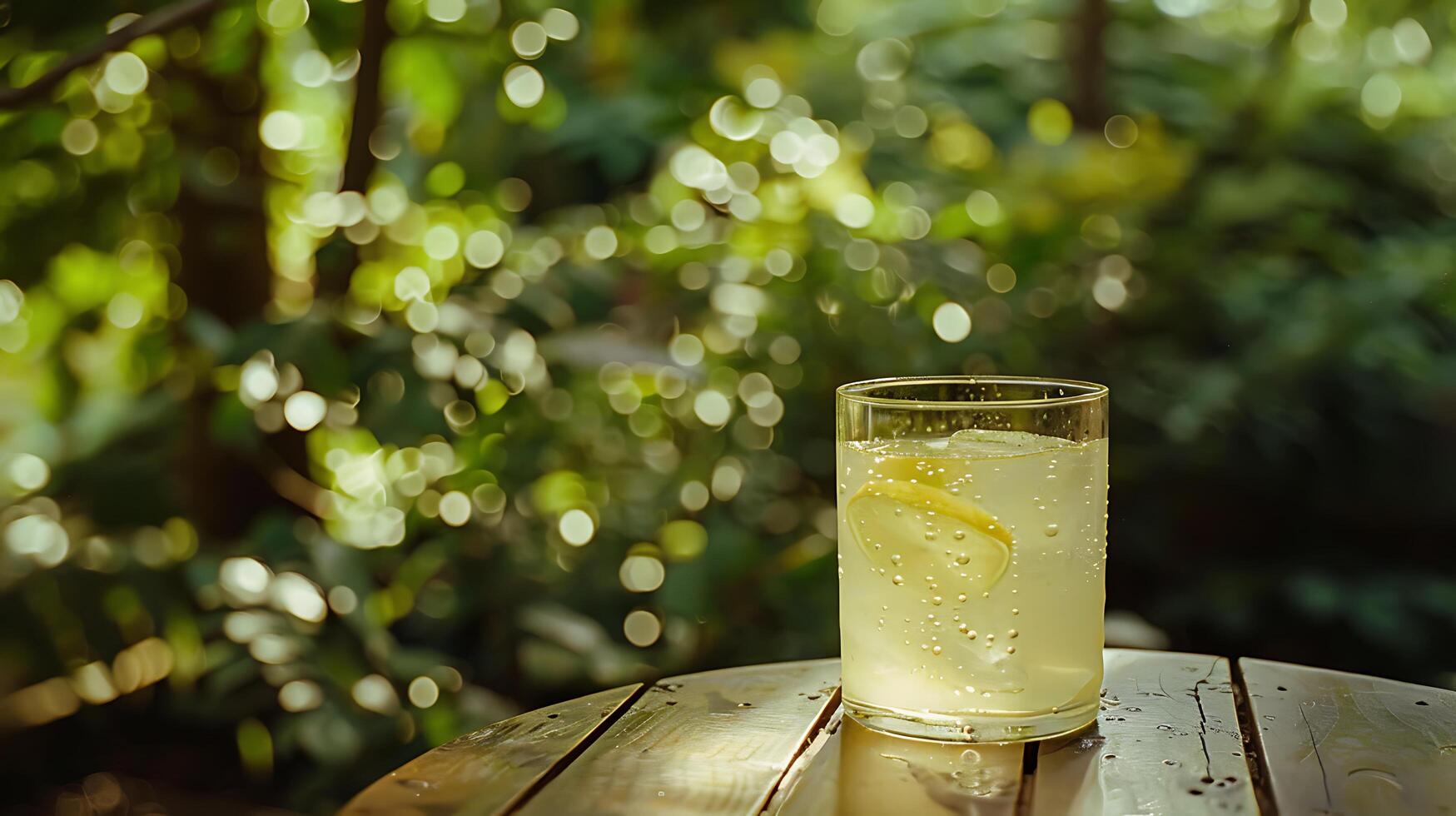 ai generiert erfrischend Glas von vereist Limonade umarmt durch Makro Linse Erfassen Kondensation und Zitrone Scheibe im Sanft verträumt Hintergrund foto