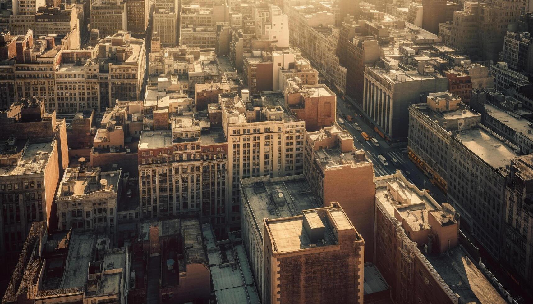 ai generiert hoch Winkel Aussicht von Stadtbild, Wolkenkratzer erleuchten das modern Horizont generiert durch ai foto