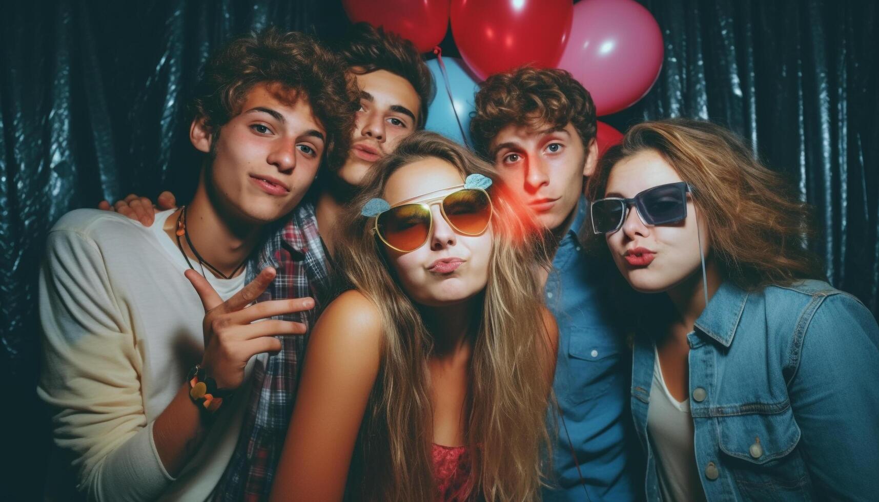 ai generiert jung Erwachsene genießen ein Spaß Nacht beim ein lebhaft Nachtclub generiert durch ai foto