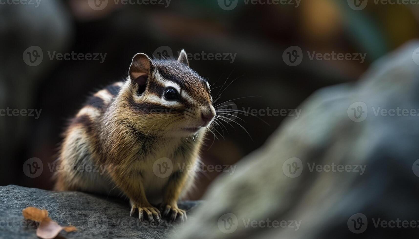 ai generiert süß Chipmunk Sitzung auf Felsen, suchen beim Kamera im Wald generiert durch ai foto