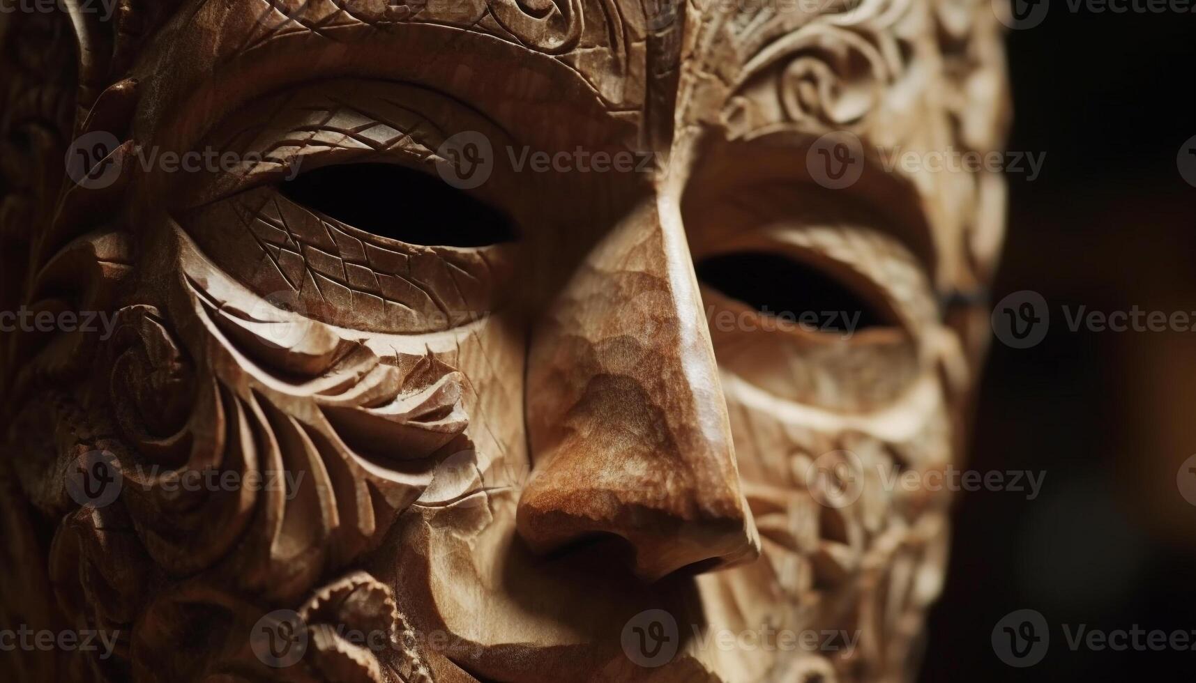 ai generiert uralt afrikanisch Kulturen Vitrine Spiritualität durch aufwendig Maske Skulpturen generiert durch ai foto