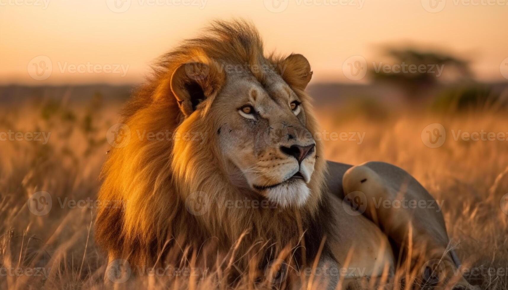 ai generiert majestätisch Löwe ruhen im das afrikanisch Savanne generiert durch ai foto