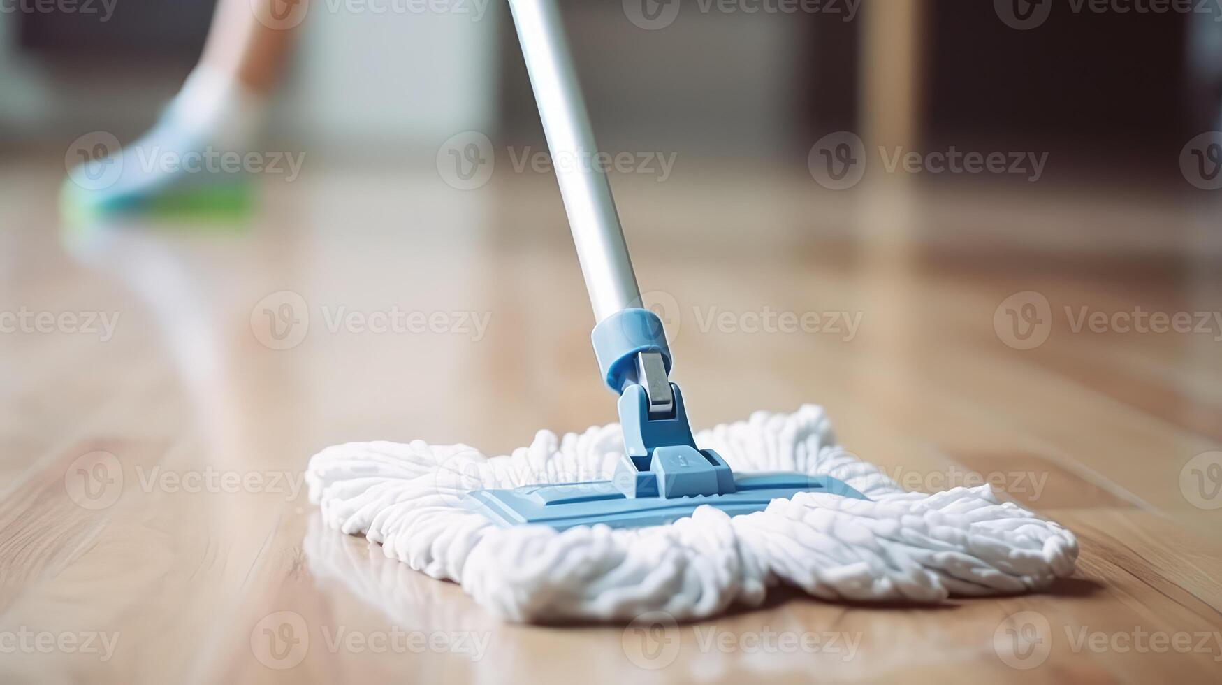 ai generiert Reinigung das Fußboden mit ein Mopp. Haus Reinigung Konzept. foto
