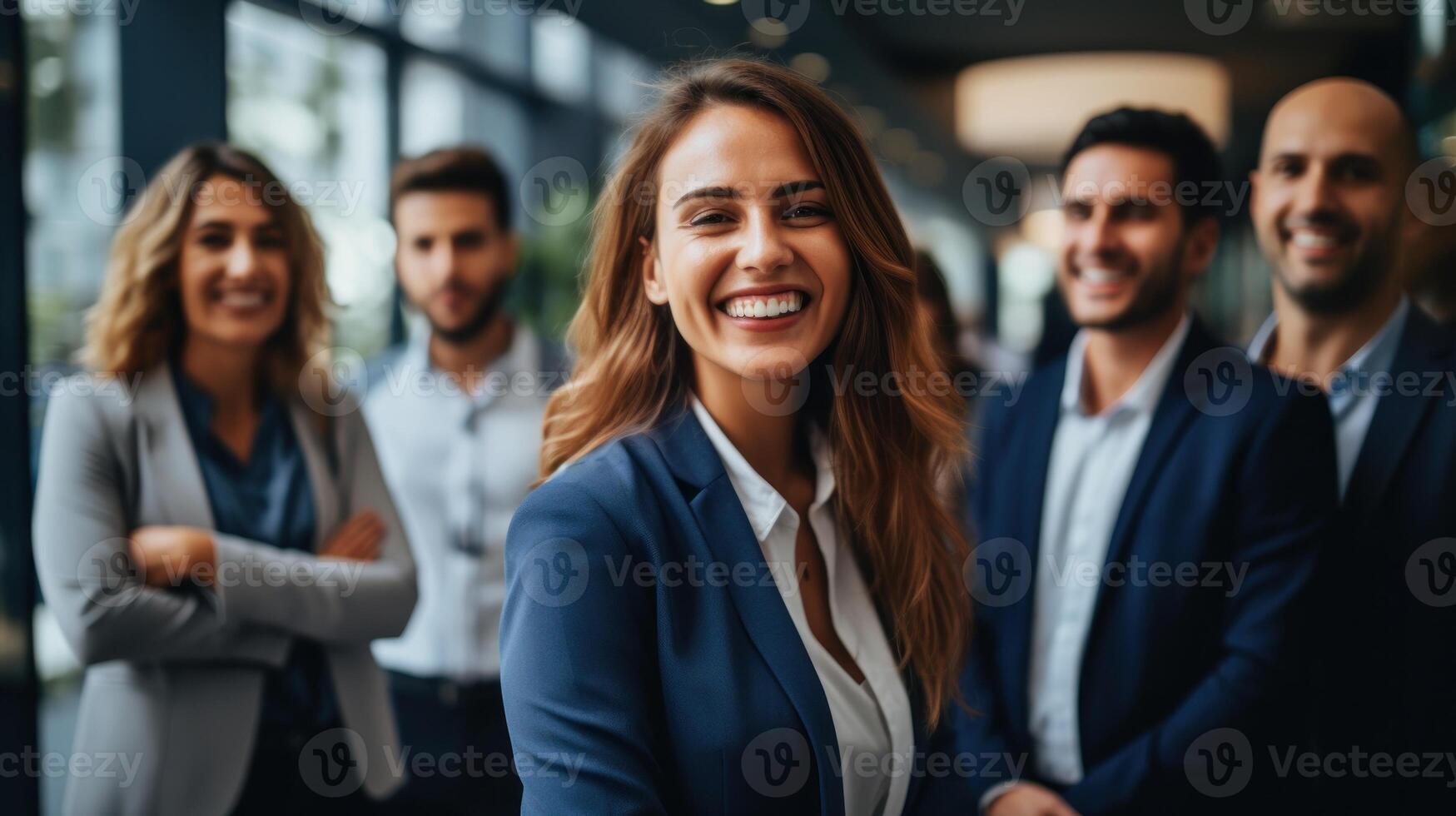 ai generiert Menschen Lachen im Büro zum Führung, Motivation, und Partnerschaft generativ ai foto