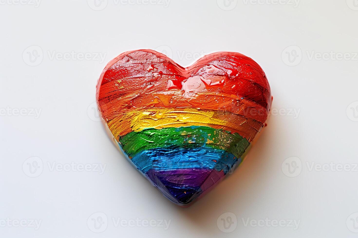 ai generiert ein texturiert Herz Skulptur gemalt im beschwingt Regenbogen Farben. generativ ai. foto