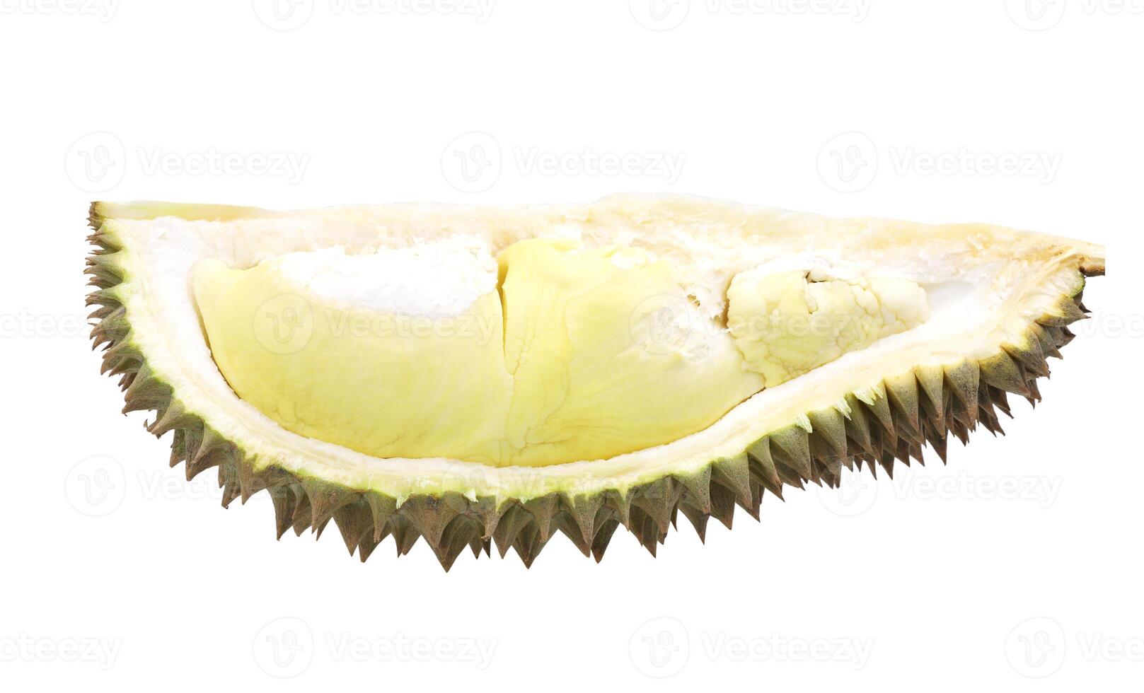 halb geschnittene Durian isoliert auf weißem Hintergrund foto