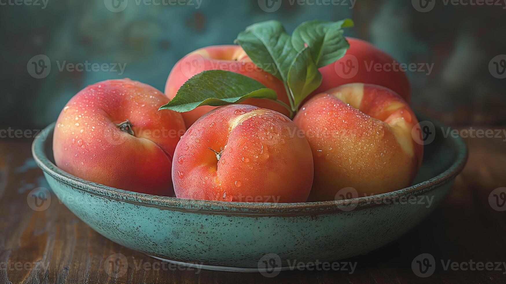 ai generiert frisch organisch Pfirsich Obst im ein Teller auf ein Tabelle foto