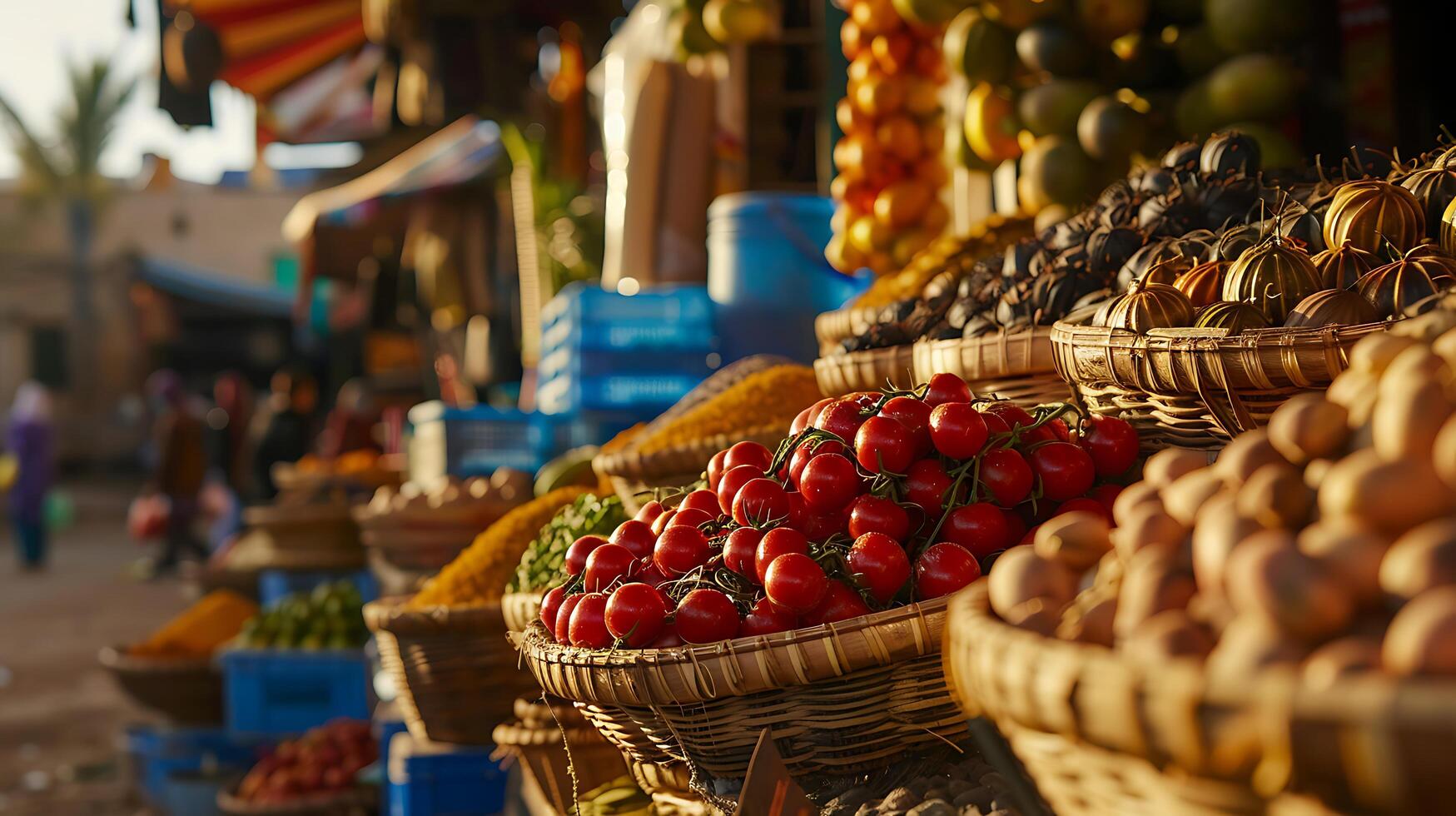 ai generiert beschwingt Nahansicht traditionell asiatisch Markt abuzz mit exotisch Produkte und kompliziert Designs foto