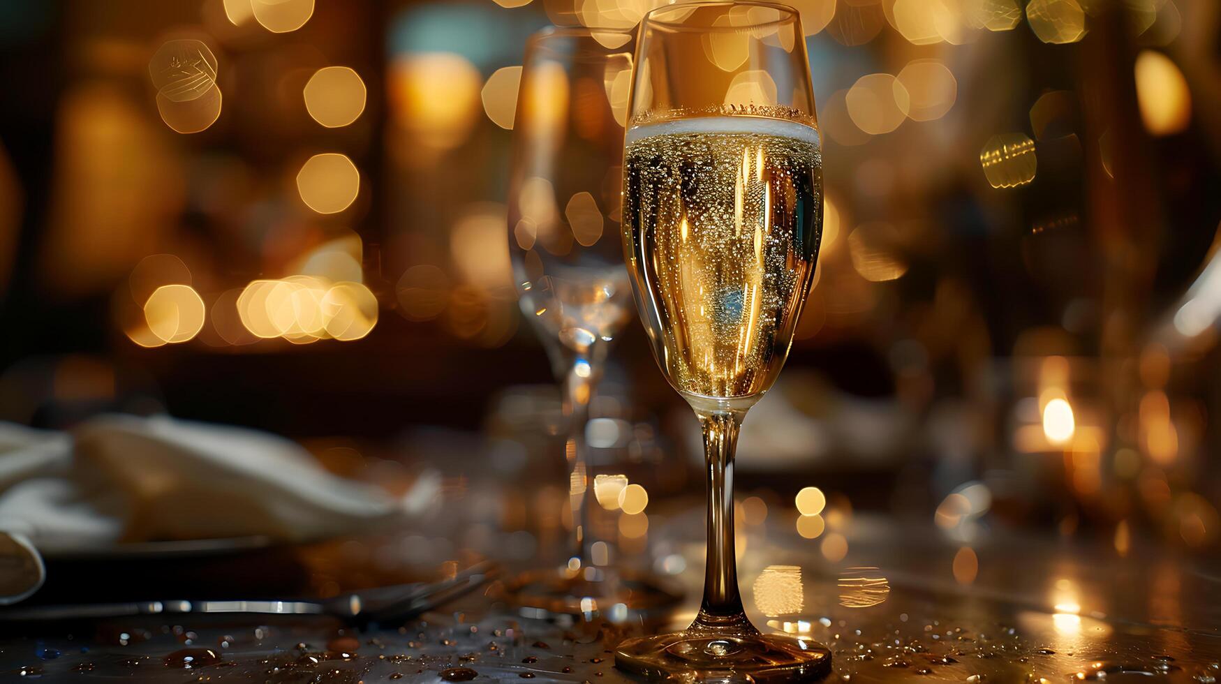 ai generiert elegant Champagner gießen mit festlich Hintergrund gefangen im Nahansicht Glanz foto