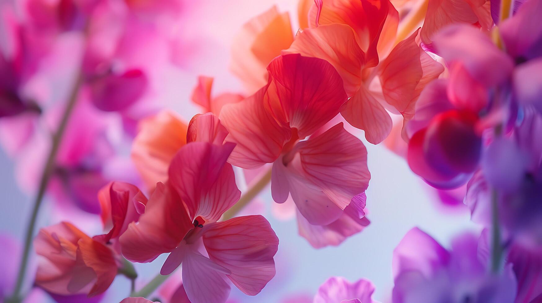 ai generiert beschwingt Blume Anordnung gefangen im Nahansicht gegen Sanft verschwommen Hintergrund foto