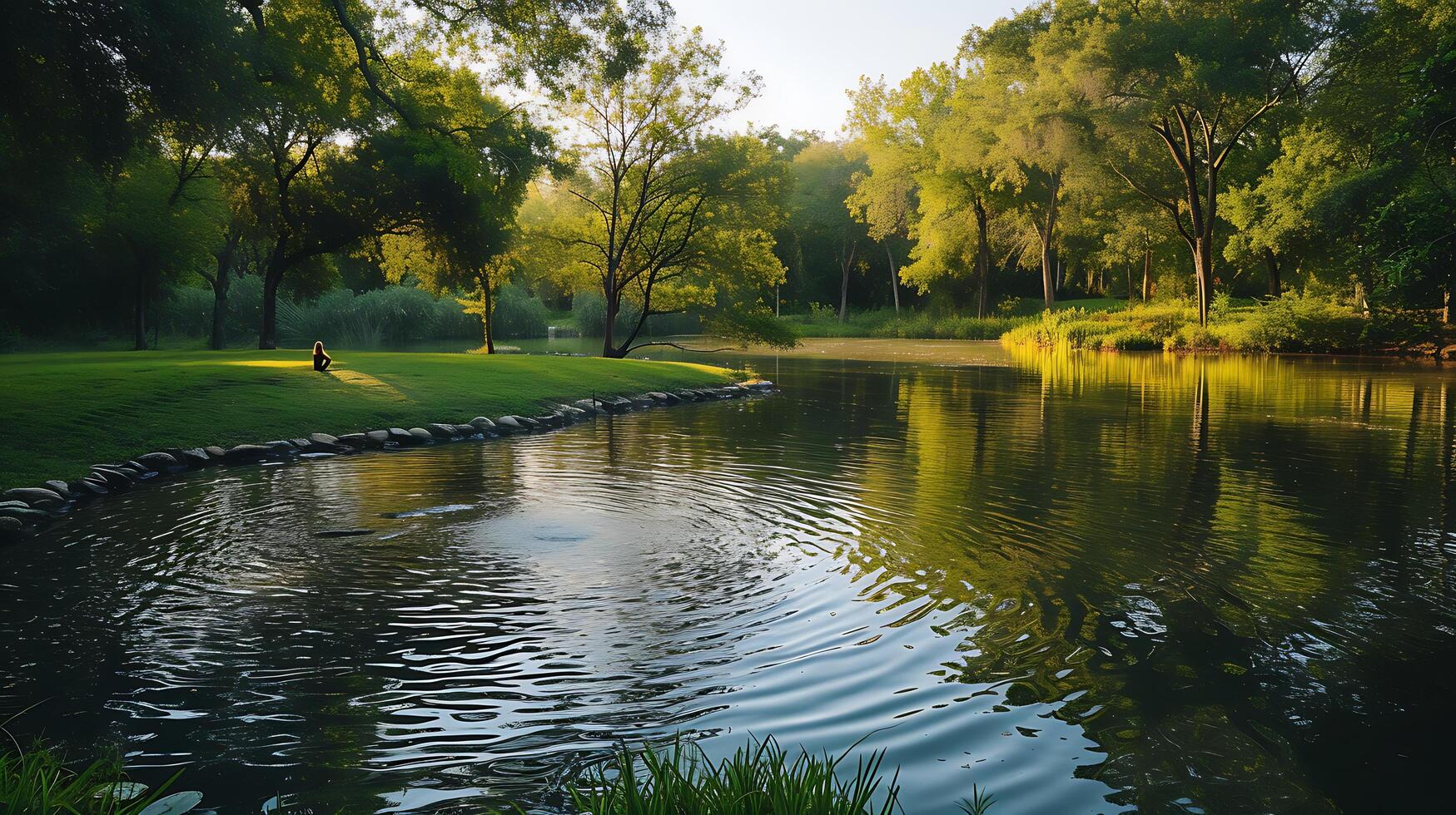 ai generiert still Sonnenuntergang Yoga durch abgelegen Teich Umarmen Naturen friedlich Ambiente foto