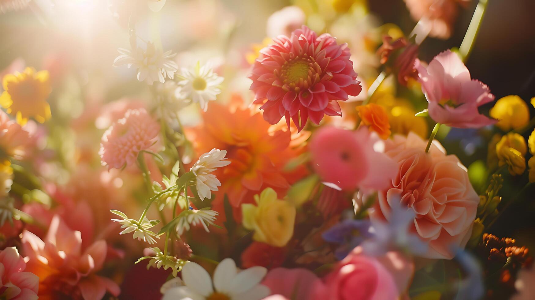 ai generiert sortiert Blumen im rustikal Vase ein Nahansicht gefangen mit 50mm Linse und Sanft diffus Hintergrund foto