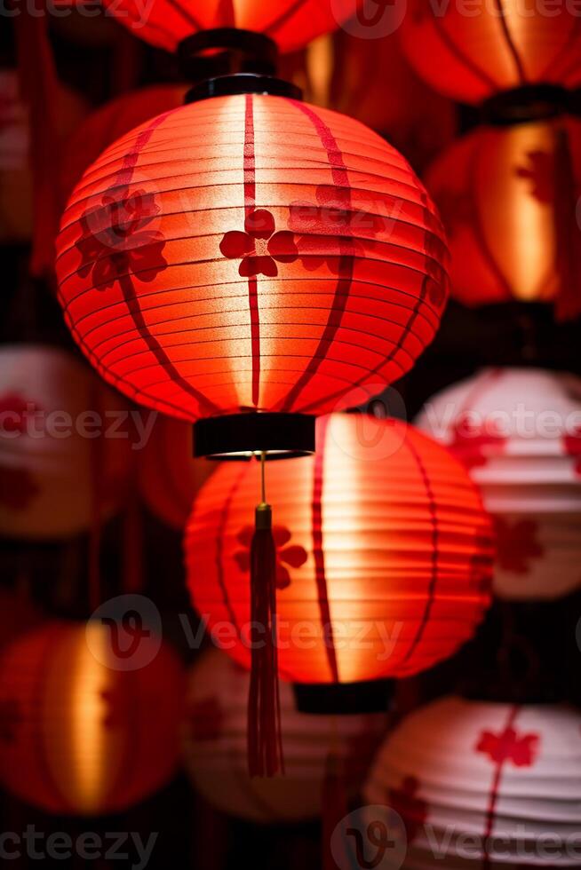 ai generiert Chinesisch Laternen erleuchten das Nacht, symbolisieren beschwingt kulturell Feier generiert durch ai foto