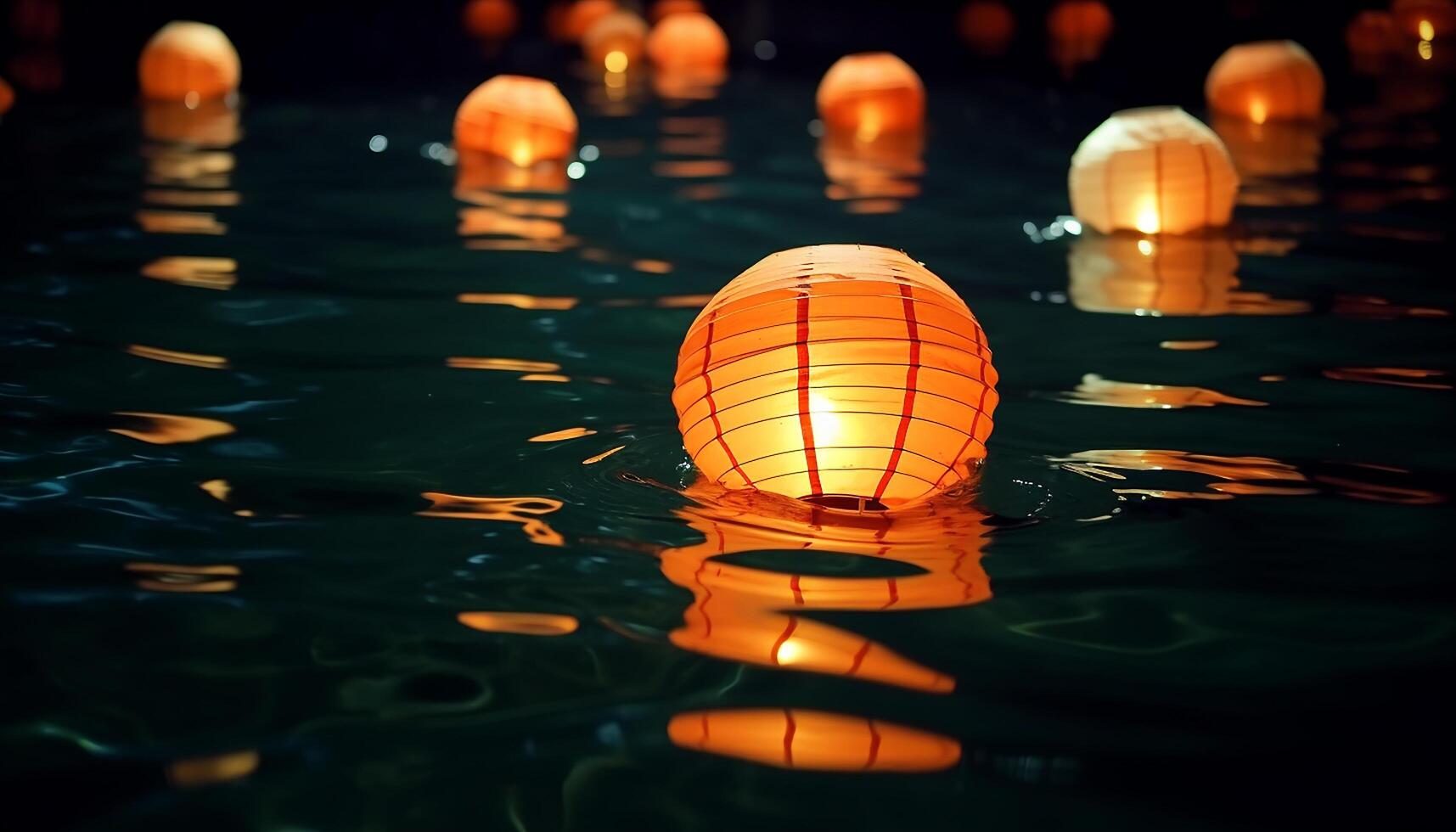 ai generiert glühend Laterne spiegelt auf Wasser, symbolisieren Sommer- Entspannung generiert durch ai foto