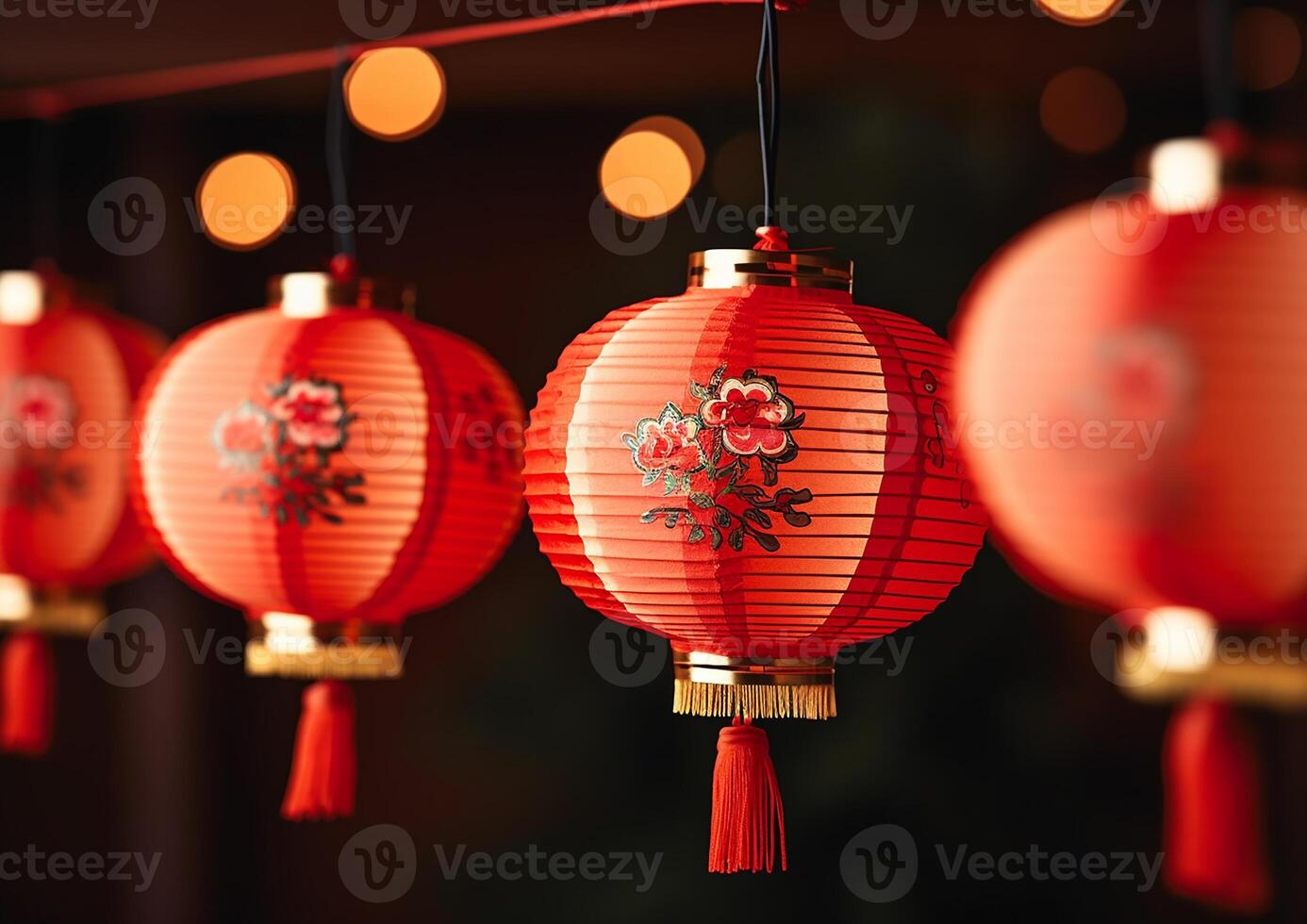 ai generiert Chinesisch Laternen erleuchten das Nacht, symbolisieren der Wohlstand und Glück generiert durch ai foto