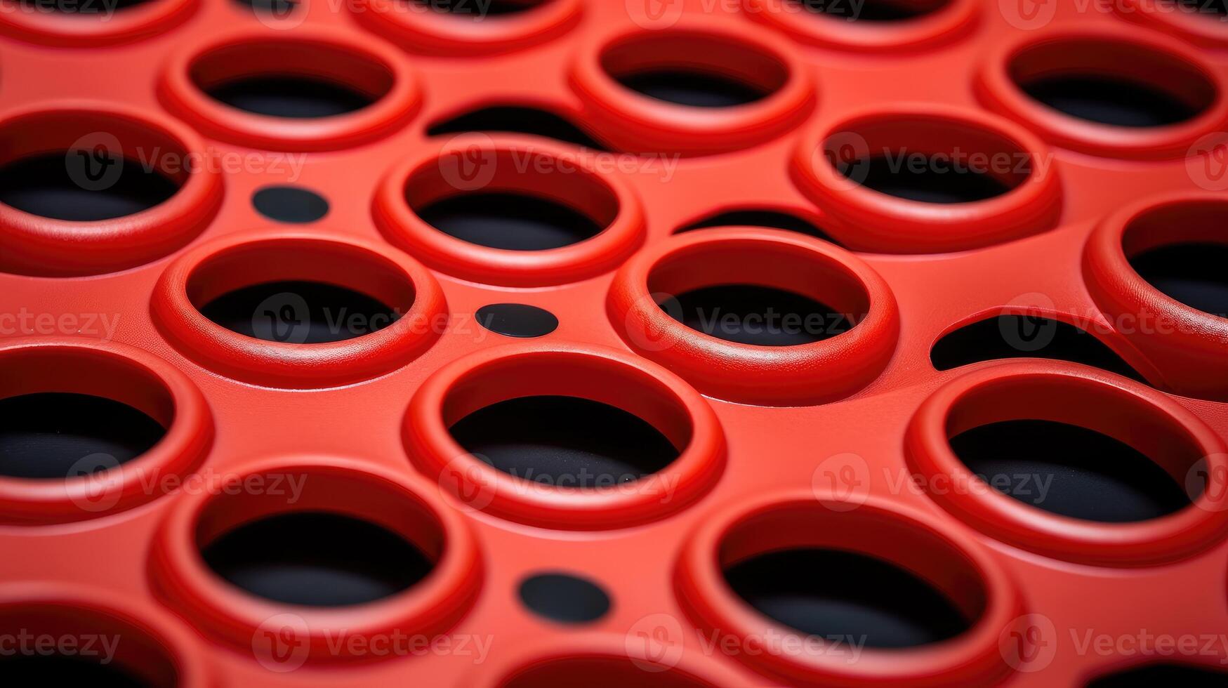 ai generiert Fett gedruckt rot Konstruktion Teller geschmückt mit auffällig schwarz Kreise, ein dynamisch und beschwingt Design. ai generiert. foto