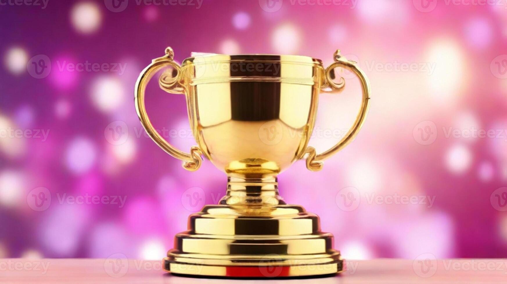 ai generiert golden Tasse vergeben Preis- Trophäe zum Gewinner Champion Wettbewerb Kopieren Raum zum Text auf Bokeh Hintergrund foto