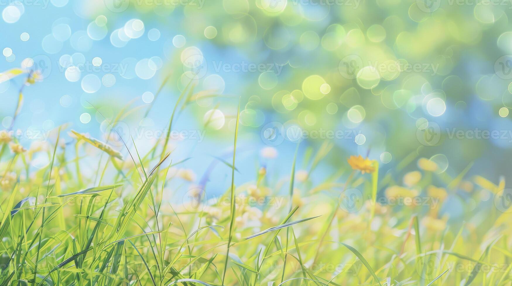 ai generiert schön Frühling Grün Gras auf Bokeh Hintergrund foto