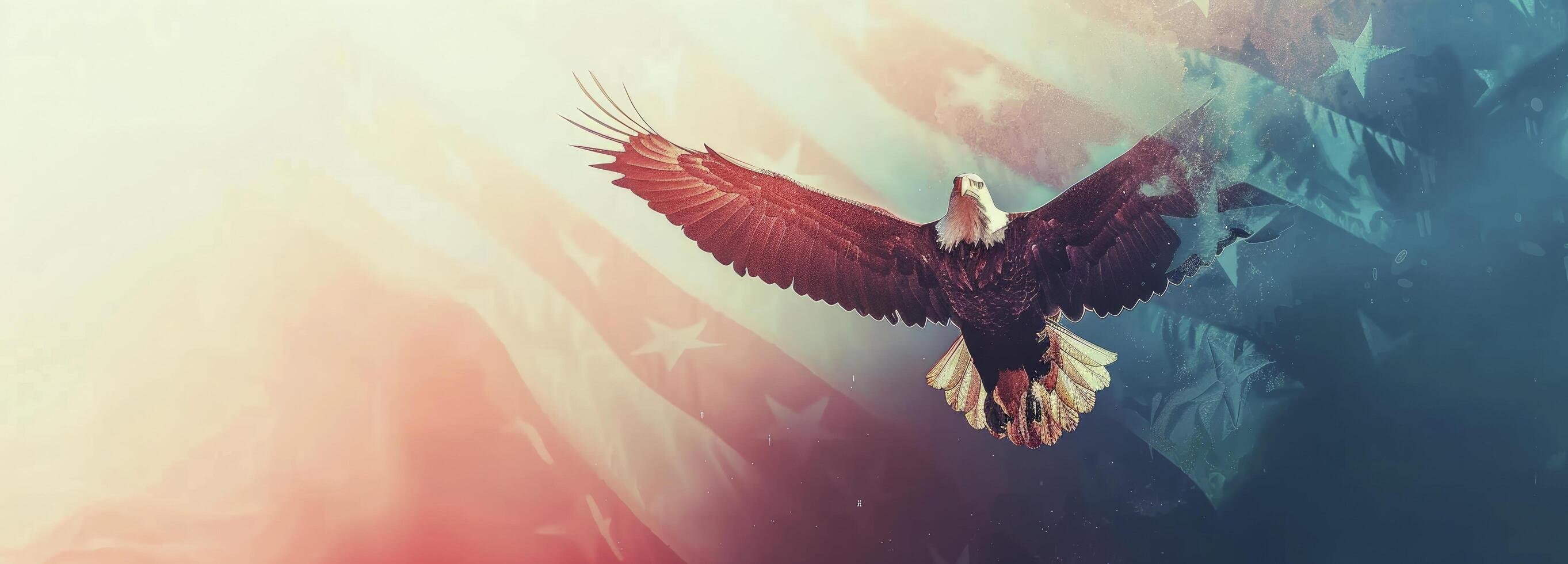 ai generiert Adler gegen das amerikanisch Flagge. Amerikaner Unabhängigkeit Tag foto