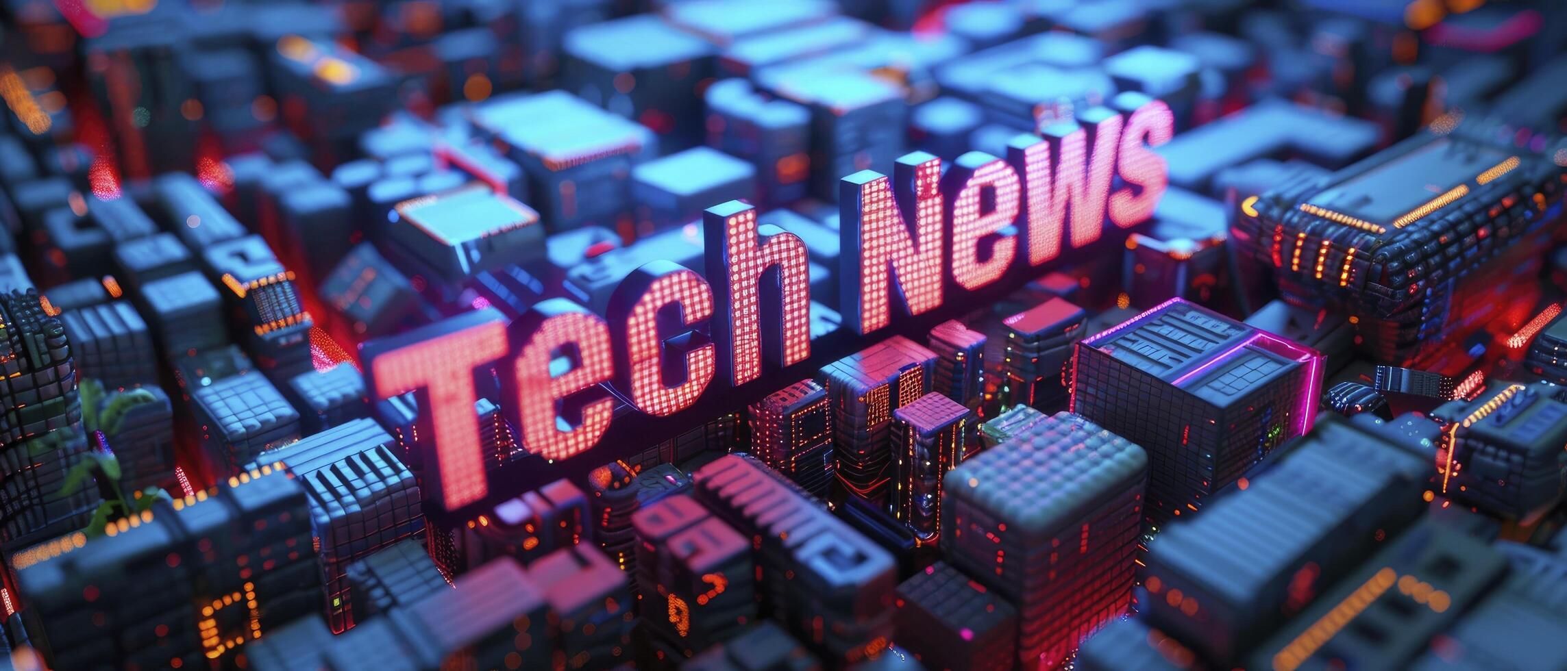 ai generiert glühend Innovation. Blau Neon- Schriftart Technik Nachrichten gegen ein 3d Cyber Funk Landschaft, symbolisieren innovativ, auf dem neuesten Stand Technologie. foto