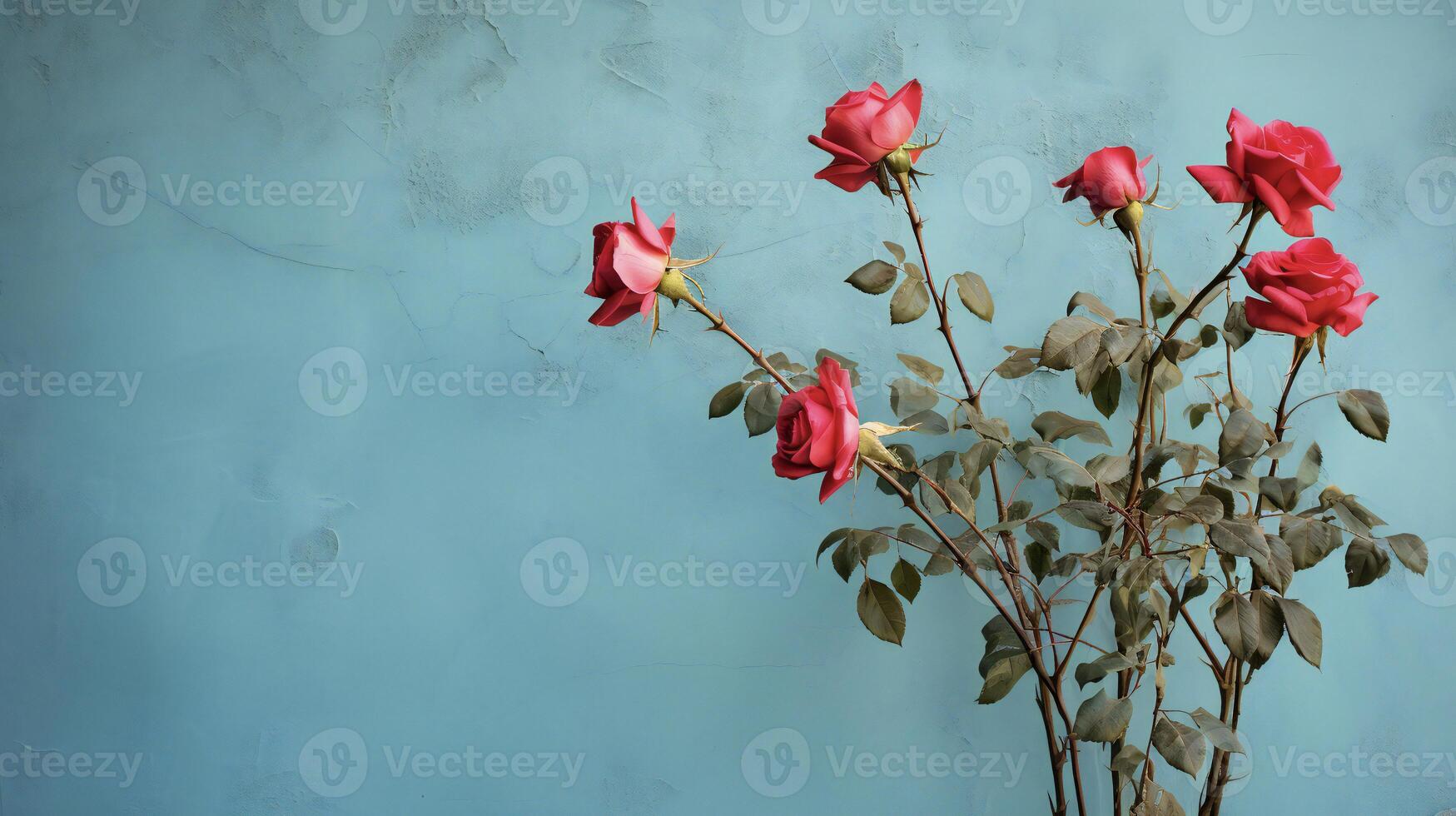 ai generiert rot Rosen gegen ein Blau Mauer foto